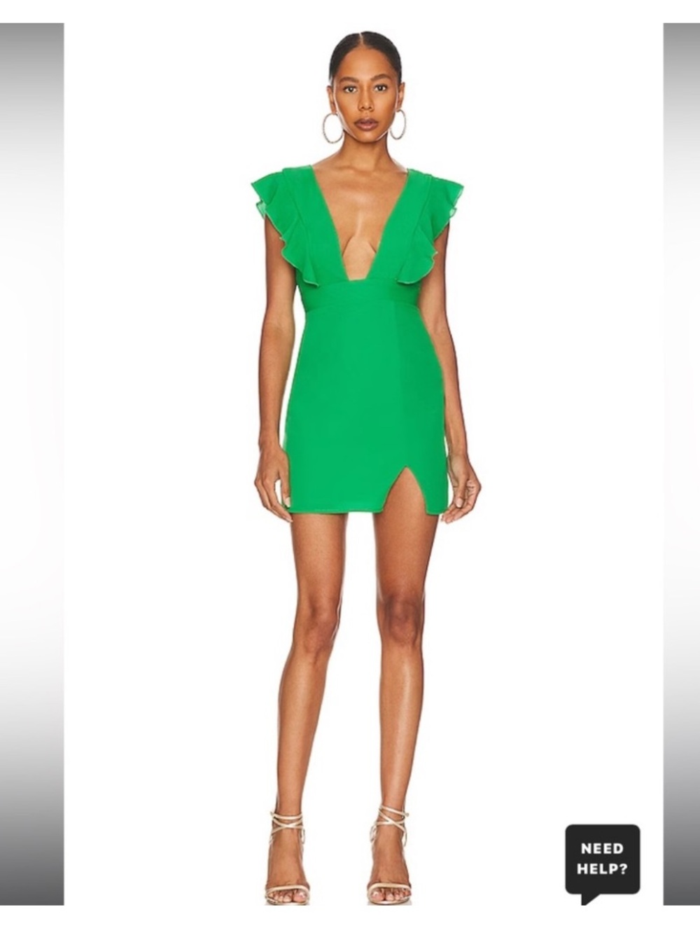 Superdown Harlow Green Ruffle Deep-V Mini Dress